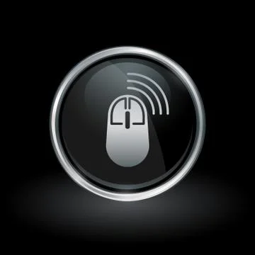 Wireless computer mouse icon inside round silver and black emblem Stock Illustration