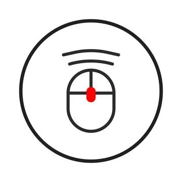 Wireless computer mouse icon within circular frame signifying connection an.. Stock Illustration