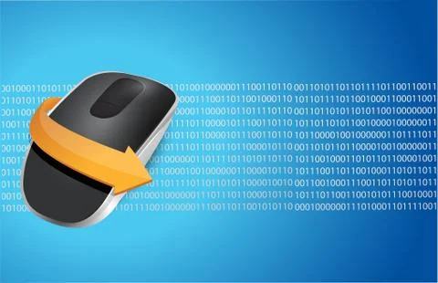 Wireless computer mouse isolated on blue binary background 스톡 일러스트