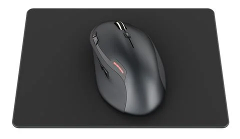 Wireless computer mouse on mousepad, 3D rendering Illustrazione stock