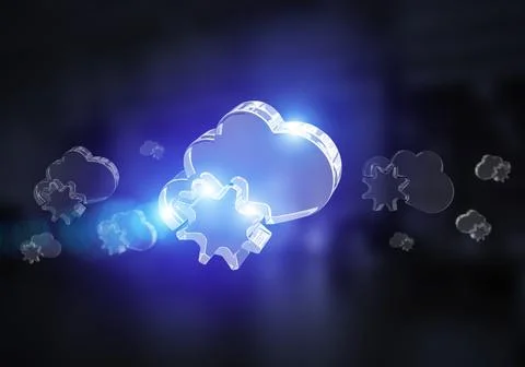 Wireless connection and cloud computing presented by blank cloud icon. Mixed 스톡 사진