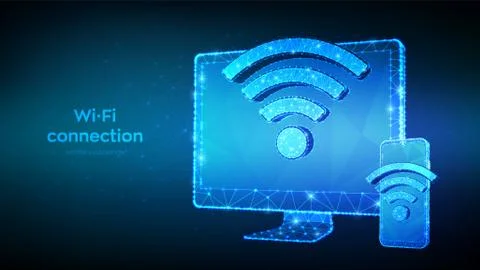 Wireless connection free WiFi concept. Abstract low polygonal computer monito Stock Illustration