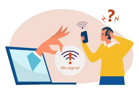 Wireless connection problem concept, vector illustration, flat man character Stock Illustration