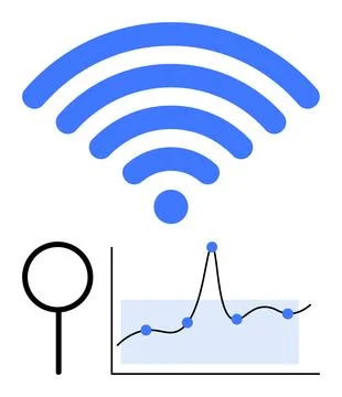 Wireless Connectivity and Data Analysis Exploring Network Trends and Insights Stock Illustration