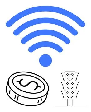 Wireless Connectivity Concept with Coin and Traffic Light Emphasizing Techn.. Stock Illustration