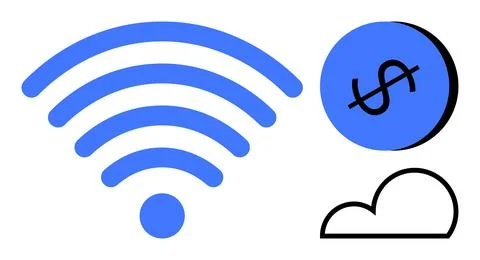 Wireless Connectivity, Finance, and Cloud Computing Integrated in Modern Te.. 库存插图