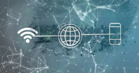Wireless connectivity network being visualized in flat design, linking Wi-Fi Stock Footage 308676495