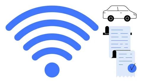 Wireless Connectivity with Smart Car and Digital Receipts in Technology Conce Stock Illustration