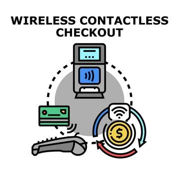 Wireless contactless checkout payment completing money transaction Ilustración de archivo