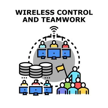 Wireless control and teamwork connection working process Stock Illustration