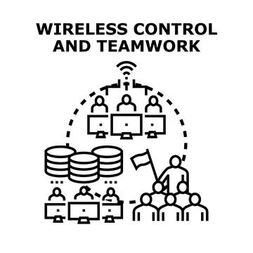 Wireless control and teamwork connection working process Stock Illustration