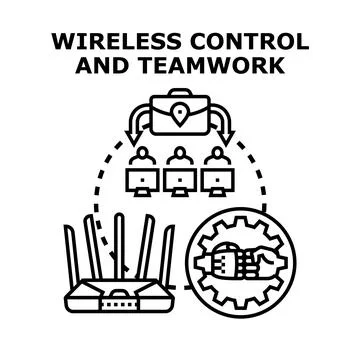 Wireless control and teamwork technology connecting remote workers Stock Illustration