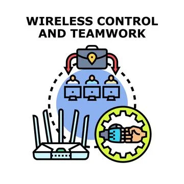 Wireless control and teamwork technology connecting remote workers Stock Illustration