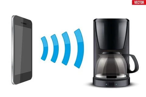 Wireless Controlling coffee maker with smartphone Illustrazione stock