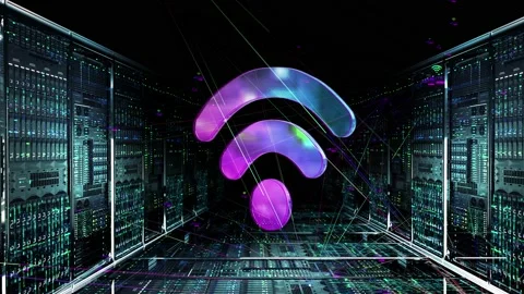 Wireless data cloud in Data Center Flowing Through Rack Servers. Stock Footage 113299139