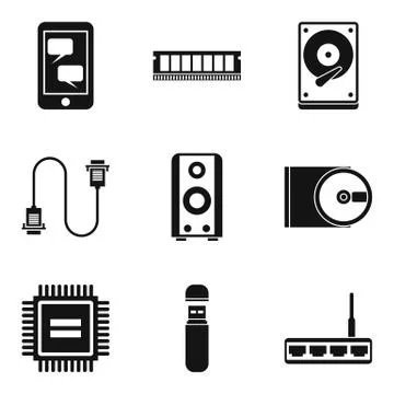 Wireless data icons set, simple style Stock Illustration