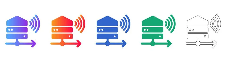 Wireless Data Transfer and Cloud Server Network Icons Stock Illustration