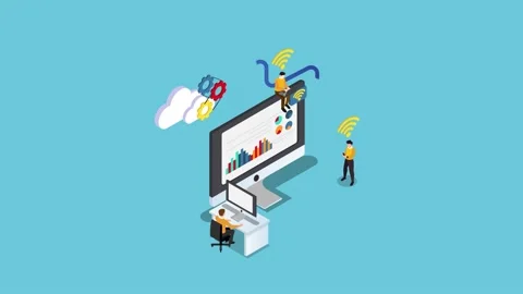 Wireless data transfer cloud computing 3d animation 動画素材 233050037