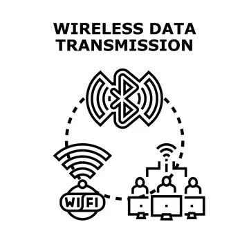Wireless data transmission connecting computing network devices Stock Illustration