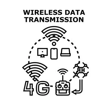 Wireless data transmission connecting devices through technology Ilustración de archivo