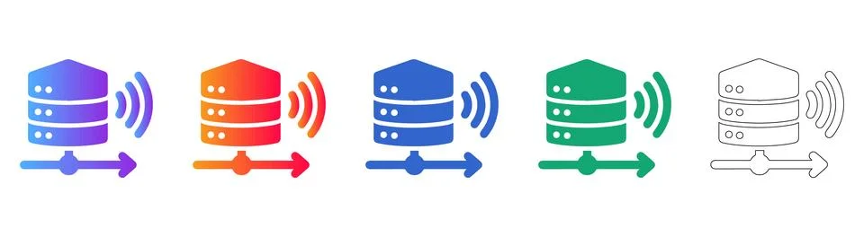 Wireless Database Data Transfer and Server Connection Icons Stock Illustration