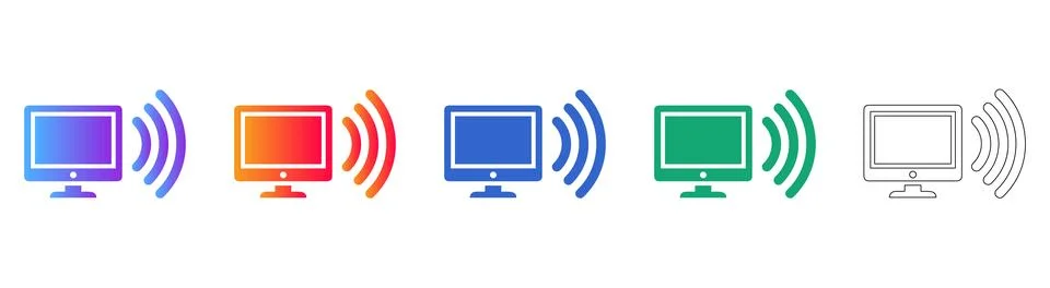 Wireless Desktop Network Icons 스톡 일러스트