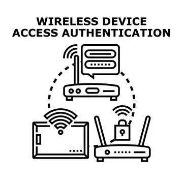 Wireless device access authentication establishing secure network connection Stock Illustration