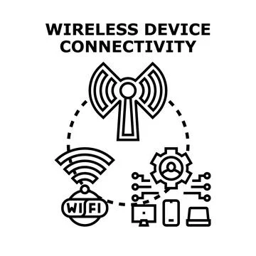 Wireless device connectivity transmitting internet data network Stock Illustration