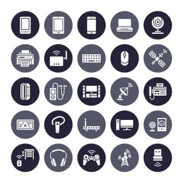 Wireless devices flat glyph icons. Wifi internet connection technology signs Illustrazione stock