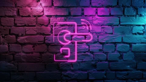 Wireless Door Handle machine Icon neon on brick wall background Stock Footage 276703555