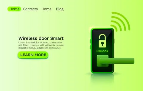 Wireless door smart protection, device application key, Web site innovation Illustrazione stock