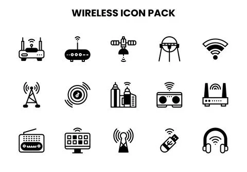 Wireless DuoTone Collection Icons Pack Stock Illustration