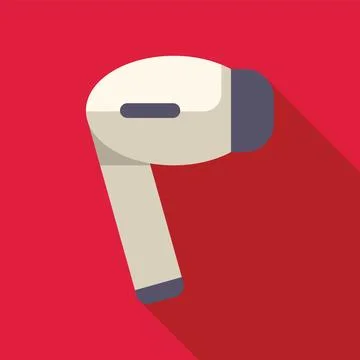 Wireless earbud on red background casting long shadow Stock Illustration