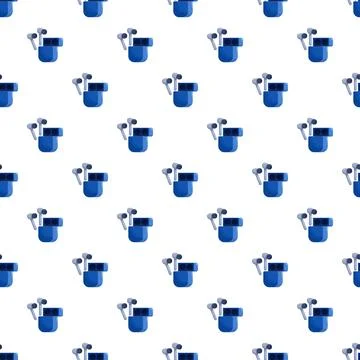 Wireless earbuds and charging case seamless pattern background Stock Illustration