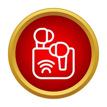 Wireless earbuds in charging case with signal icon Stock Illustration