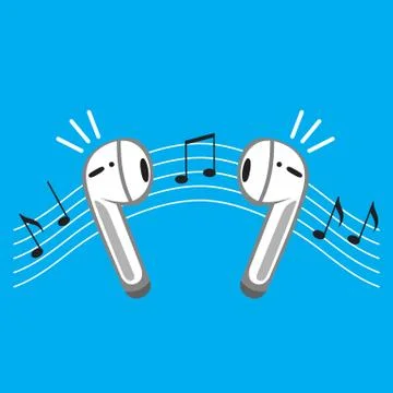 Wireless earbuds flat icon. Personal earphone audio device with music notes Stock Illustration