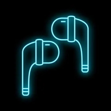 Wireless earbuds glowing neon light technology concept Stock Illustration