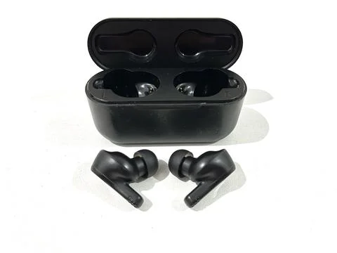 Wireless earbuds isolated on white background Stock Photos