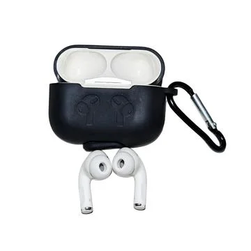 Wireless Earbuds with Open Charging Case and Carabiner 写真素材