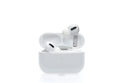 Wireless earbuds on white background 写真素材