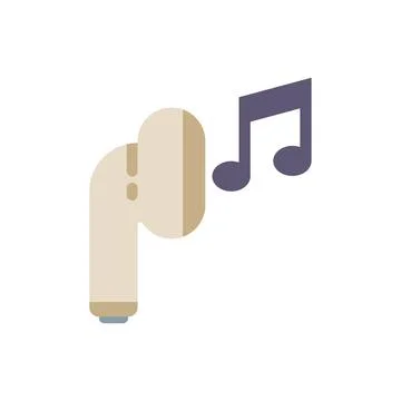 Wireless earphone playing music with notes icon Stock Illustration