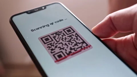 Wireless Electronic Payment Scanner with QR Code or Bar Code Technology. Modern Stock Footage 197430947