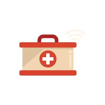Wireless first aid kit icon flat vector. Online doctor Stock Illustration