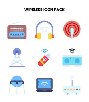 Wireless Flat Graphics Icons Pack 스톡 일러스트