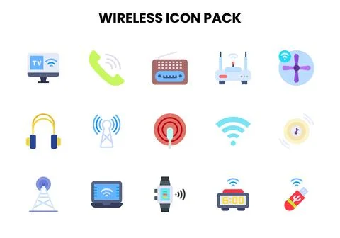 Wireless Flat Scalable Icons Pack Stock Illustration