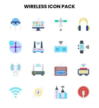 Wireless Flat Vector Icons Pack Stock Illustration