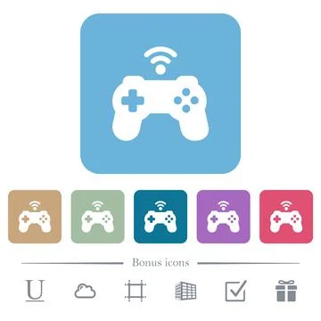 Wireless game controller flat icons on color rounded square backgrounds イラスト素材