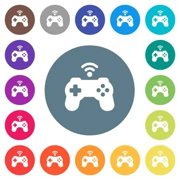 Wireless game controller flat white icons on round color backgrounds Illustrazione stock