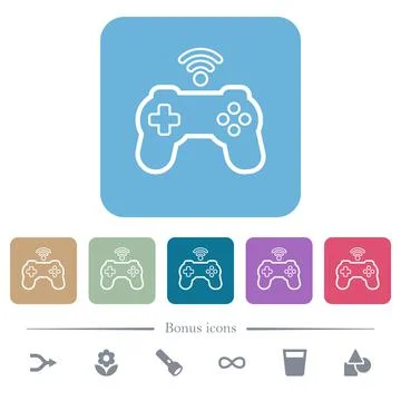 Wireless game controller outline flat icons on color rounded square backgroun Stockillustratie