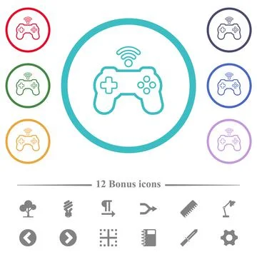 Wireless game controller outline flat color icons in circle shape outlines イラスト素材